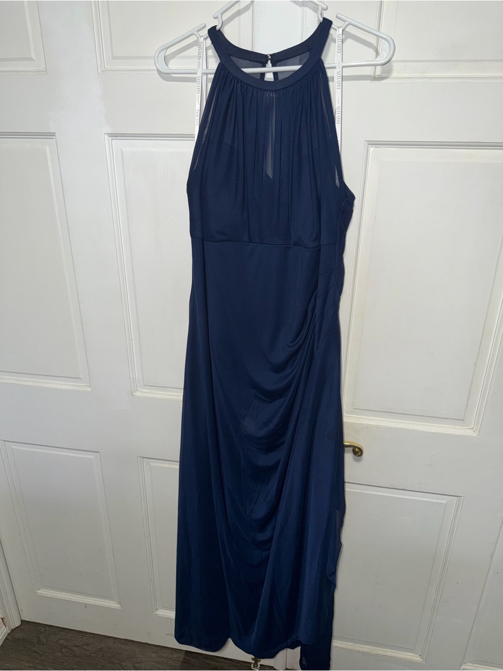 David's Bridal Navy Halter Maxi Gown